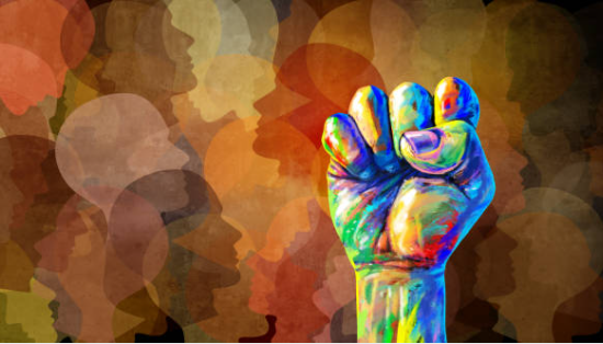 Painting of a fist in colors | Universal Declaration of Human Rights